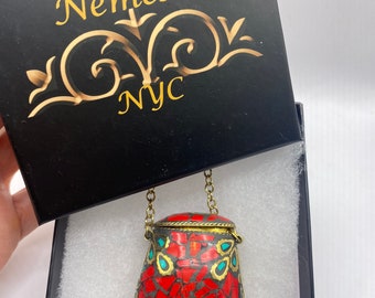 Bronze Mojo Bag Handmade Vintage Mosaic Gemstone Pendant Necklace