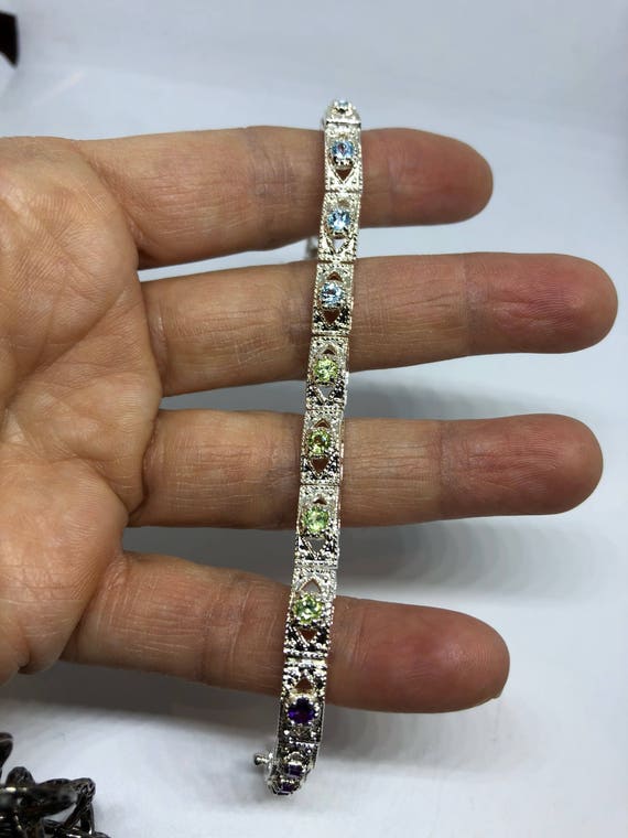 Vintage Silver Tennis Bracelet | Garnet Amethyst … - image 5