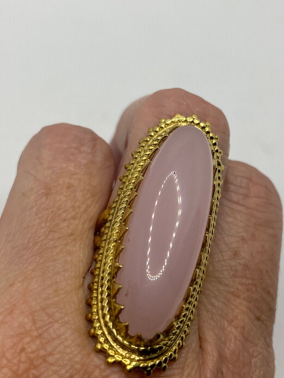 Vintage  Genuine Rose Quartz Golden Bronze Ring - image 2