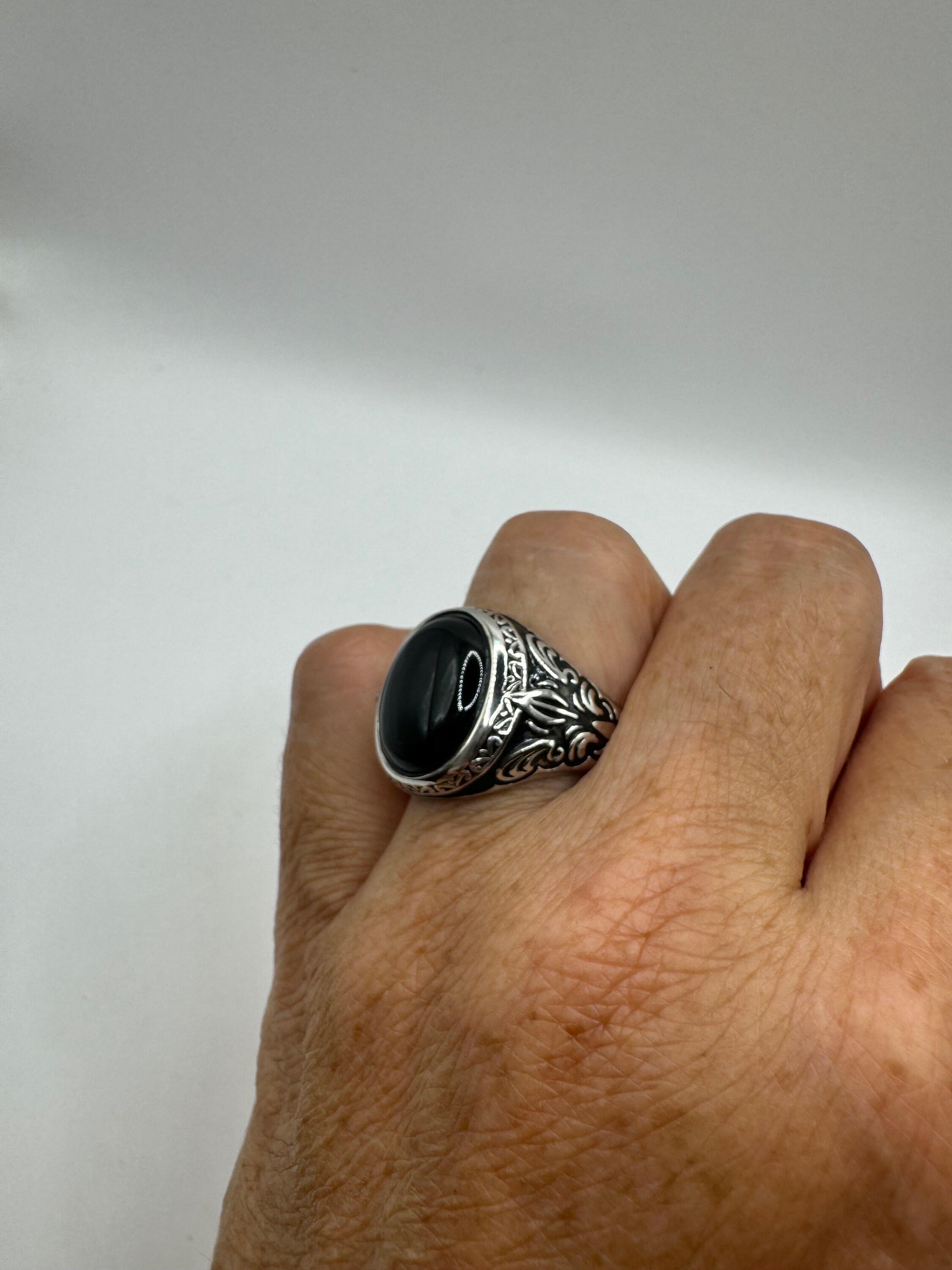Vintage Onyx Mens Ring in 925 Sterling Silver Persian