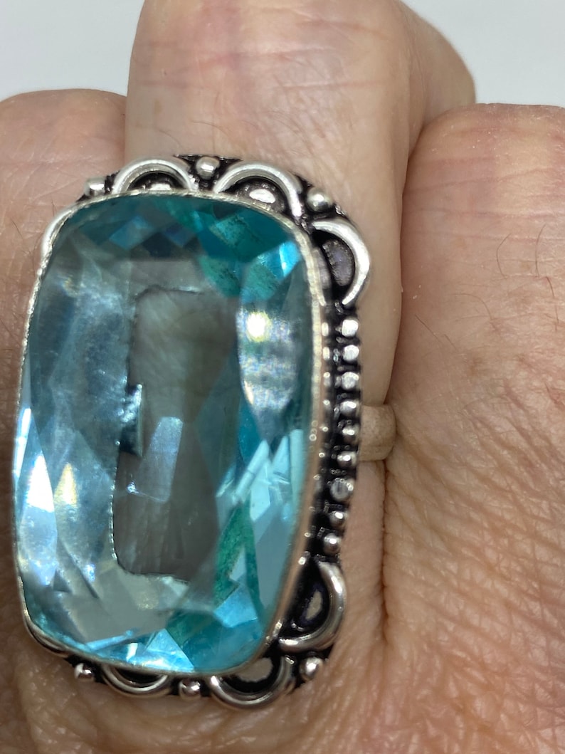 Vintage Aqua vintage Art Glass ring about 1 inch knuckle ring size 6.5