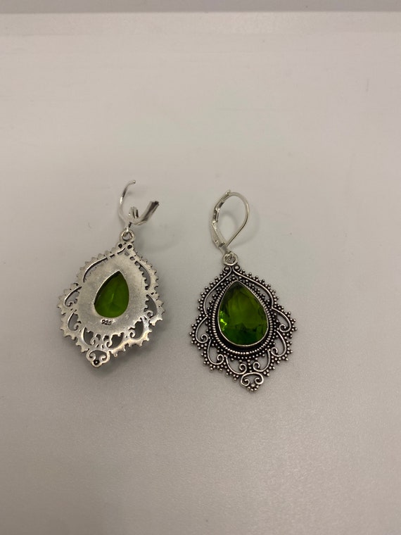 Antique Vintage Green Peridot Silver Dangle Earri… - image 5