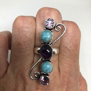 Vintage Blue Genuine Larimar Amethyst Ring