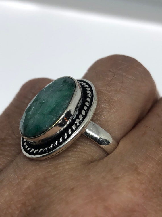 Vintage Green Raw Emerald Silver Bronze Statement… - image 7