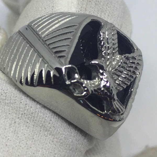 Vintage Black Onyx Inlay Southwestern Mens Eagle Ring