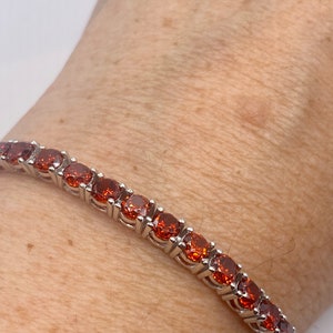 Vintage Red Garnet Tennis Bracelet in 925 Sterling Silver