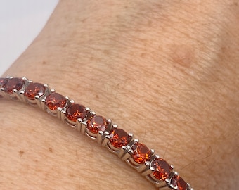 Vintage Red Garnet Tennis Bracelet in 925 Sterling Silver