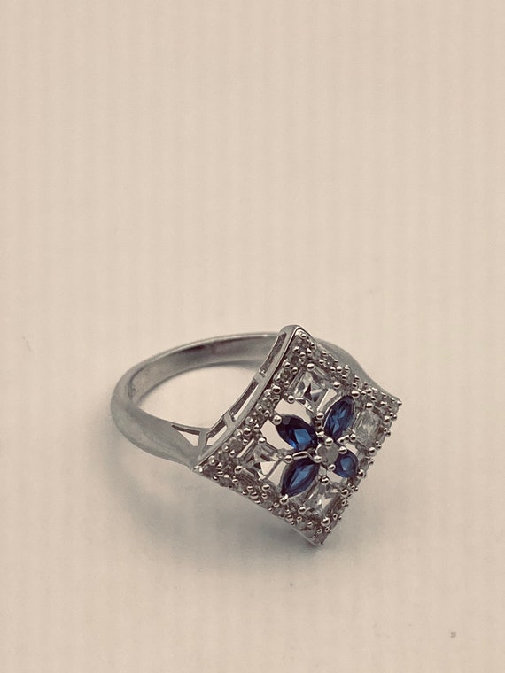 Vintage Blue Sapphire and White 925 Sterling Silv… - image 3