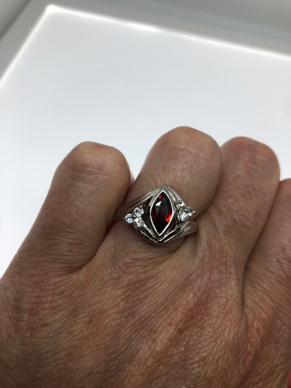 Vintage Bohemian Garnet Ring White Sapphire 925 S… - image 10