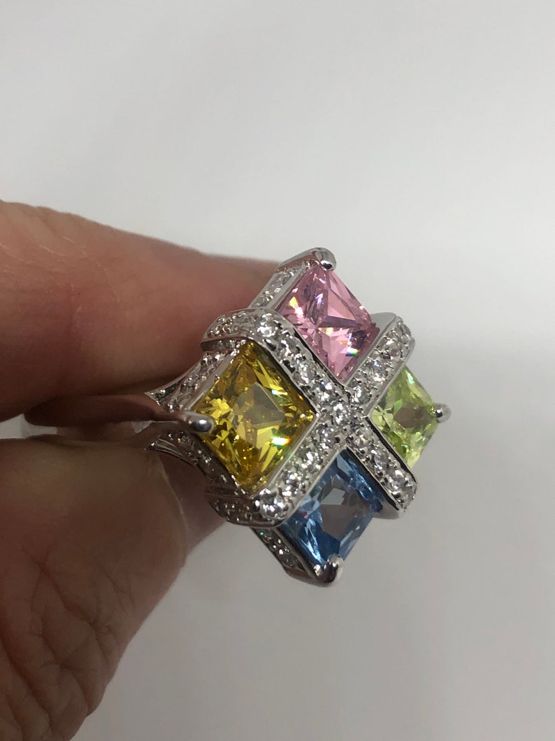 Vintage mixed Stone 925 Sterling Silver Cocktail Ring Size 11.25