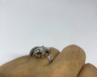Bague Antique En Argent 925 - Sertie D'un Grenat Bohémien Naturel De 16.00 Carats, Taille 55