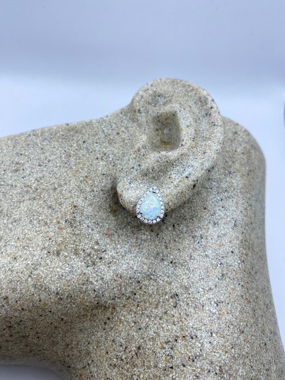 Vintage Opal Earrings 925 Sterling Silver Stud Bu… - image 3