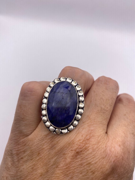 Vintage Blue Raw Sapphire Ring Boho Statement