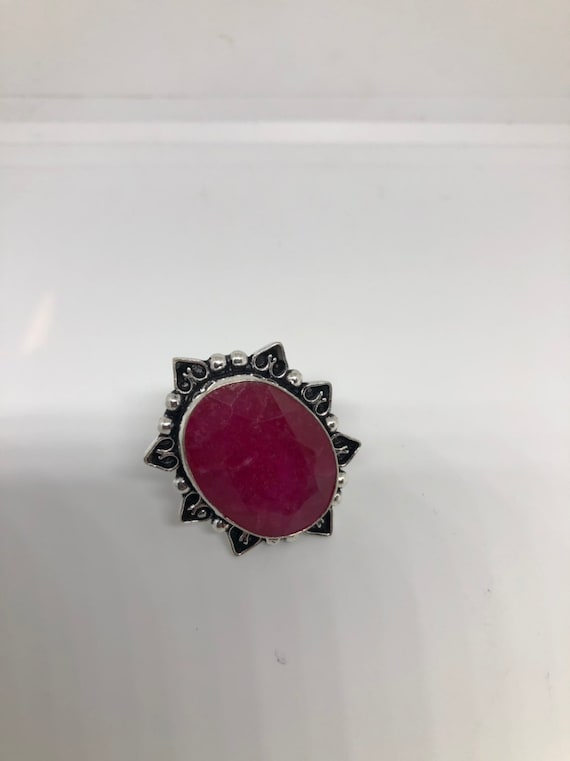 Vintage Handmade Raw Pink Ruby Silver Gothic Ring - image 7