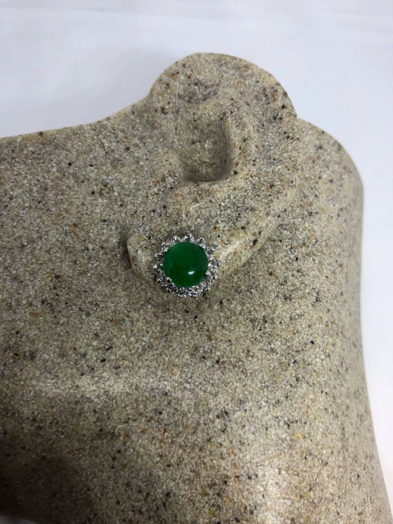 Vintage Green Jade Earrings Stud Button - image 1
