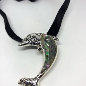 Blue Handmade Gothic Styled Silver Finished Genuine Abalone Dolphin Choker Necklace