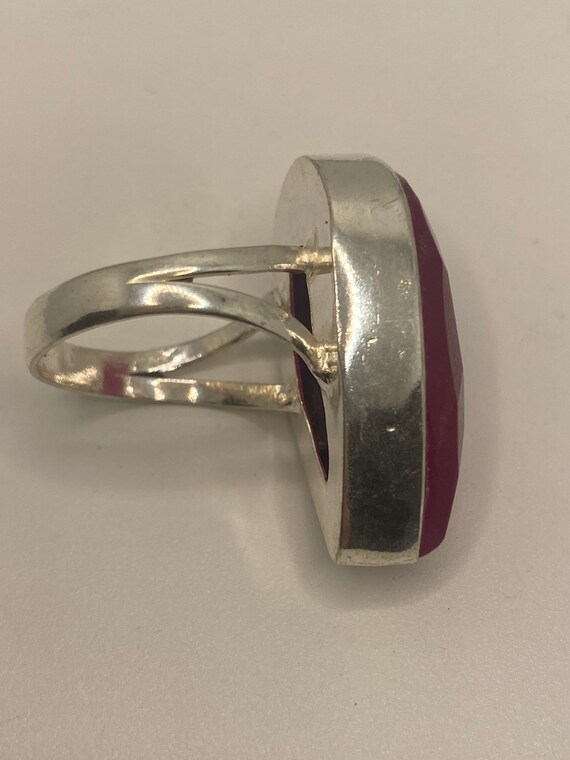 Vintage Handmade Raw Pink Ruby Silver Gothic Ring - image 4