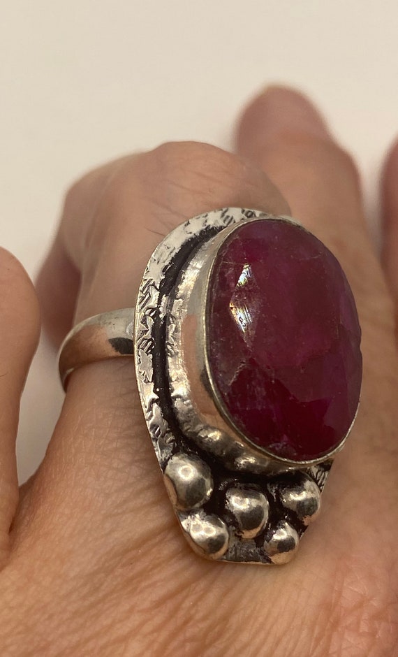 Vintage Handmade Raw Pink Ruby Silver Gothic Ring - image 3
