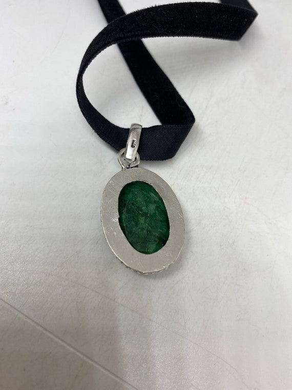 Vintage Green Raw Emerald Crystal Choker Pendant - image 2