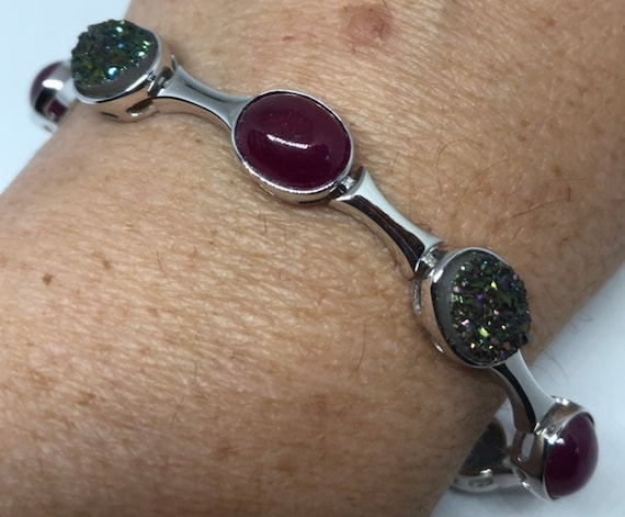 Handmade Genuine Red Ruby and Peacock Ore Druzy S… - image 5
