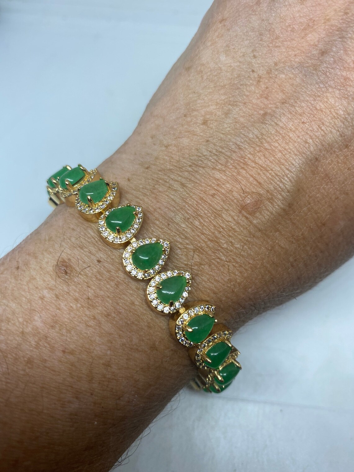 Vintage Green Jade Bracelet Golden White Bronze - Etsy Australia