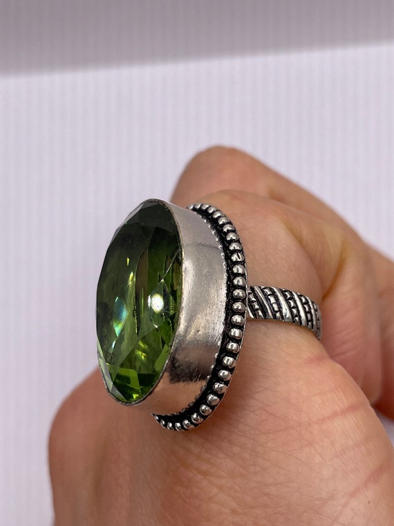 Vintage Green Antique Glass Cocktail Ring - image 6