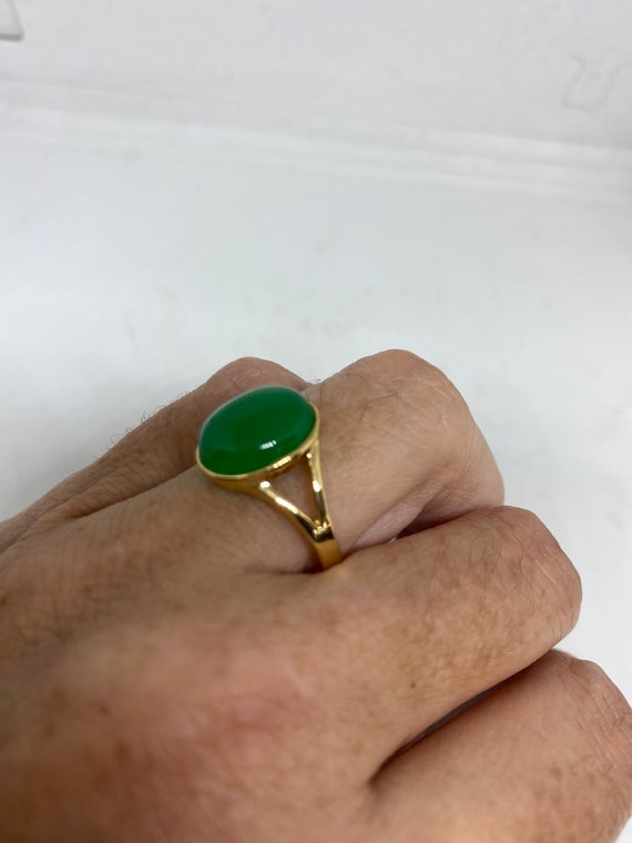 Vintage Lucky Green Nephrite Jade Ring Golden - image 6