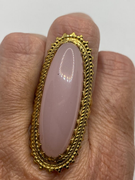 Vintage  Genuine Rose Quartz Golden Bronze Ring - image 5