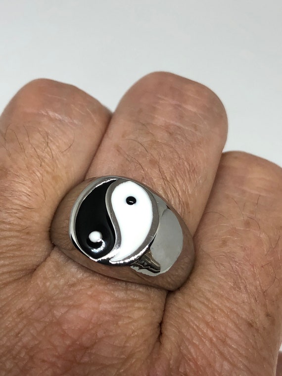 Vintage Gothic Yin Yang Mens Ring - image 2