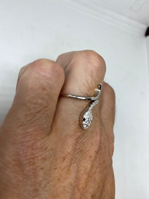 Vintage Snake Ring  Sterling Silver Crystal Adjus… - image 6
