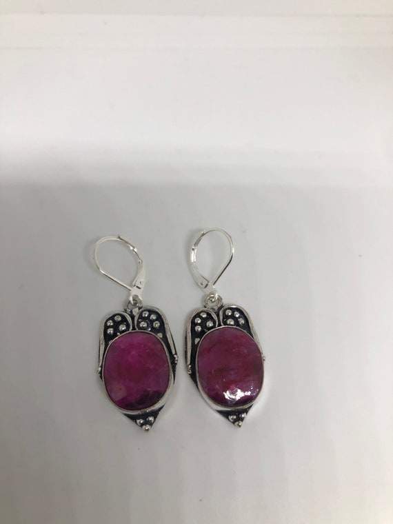 Vintage Handmade Deep Raw Ruby Earrings - image 2