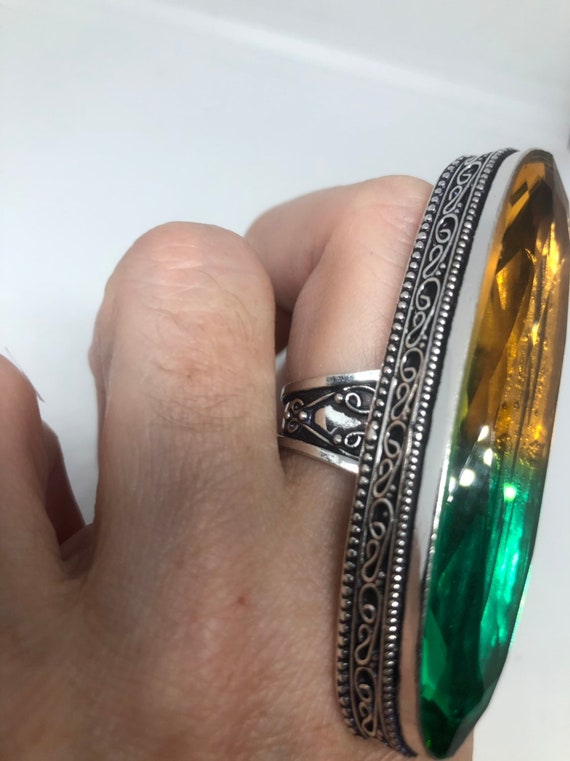 Vintage Green to yellow Vintage Art Glass Ring 2 … - image 2