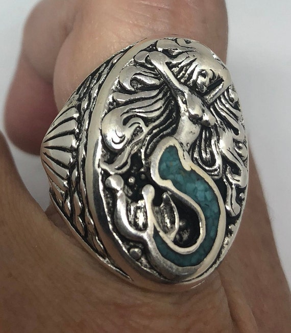 Vintage Southwestern  Turquoise Mermaid Ring - image 8