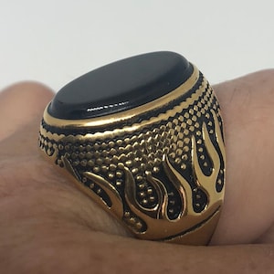 Vintage Gothic Gold Finished Stainless Steel Black Onyx Ring