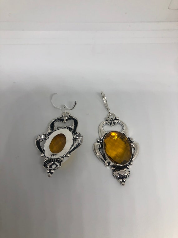 Vintage Yellow Glass 925 Sterling Silver Leverback - image 6