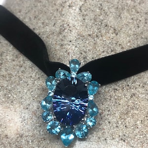 Vintage Genuine Deep Mystic Blue Topaz 925 Sterling Silver Necklace Pendant