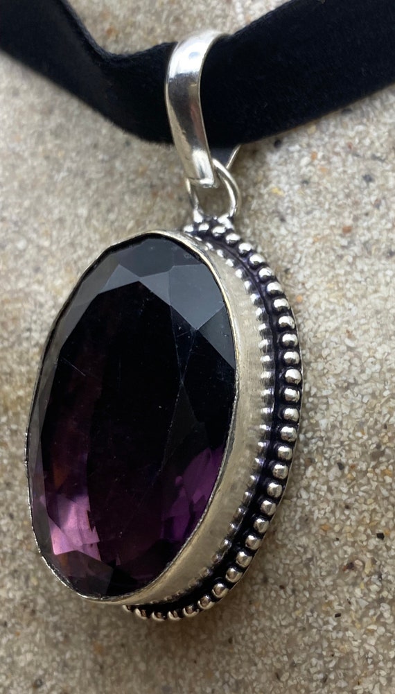 Vintage Purple Amethyst Crystal Choker Droplet Nec