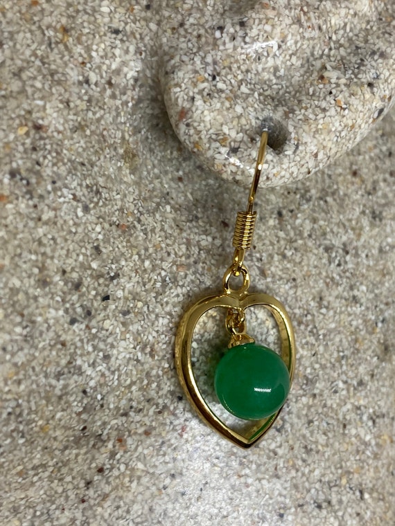 Vintage Fun Green Jade Heart Gemstone Gold Rhodiu… - image 4