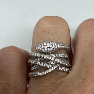 Vintage Snake Ring 925 Sterling Silver Crystal Size 6