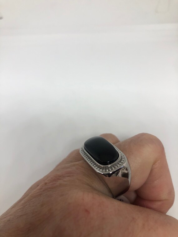 Vintage Black Onyx Stainless Steel Men's Ring - image 6
