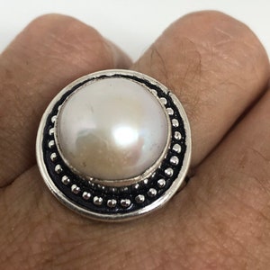 Vintage White Genuine Pearl Silver Cocktail Ring