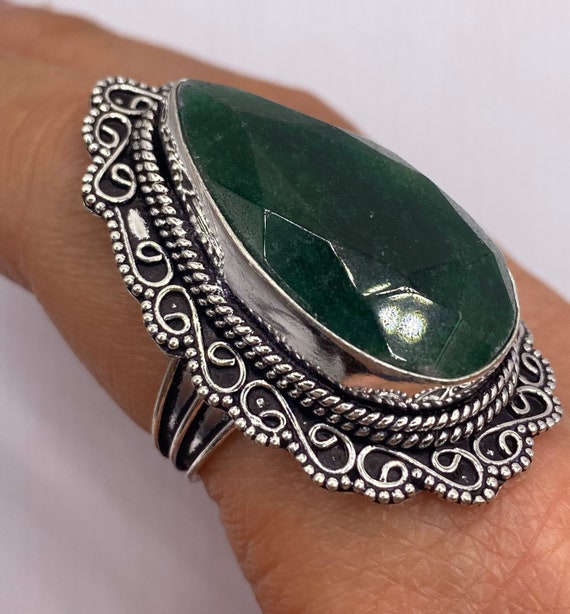 Vintage Green Raw Emerald Silver Bronze Statement… - image 2