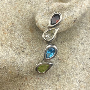 Vintage Mixed Genuine Gemstone Filigree 925 Sterling Silver Dangle button Earrings