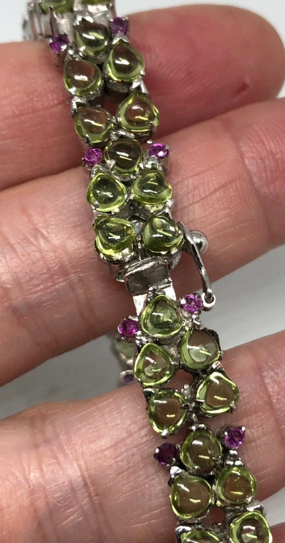 Vintage Peridot Ruby Tennis Bracelet in 925 Sterl… - image 6