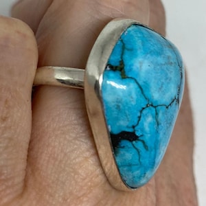 Vintage Blue Genuine Tibetan Turquoise Ring Size 7.5