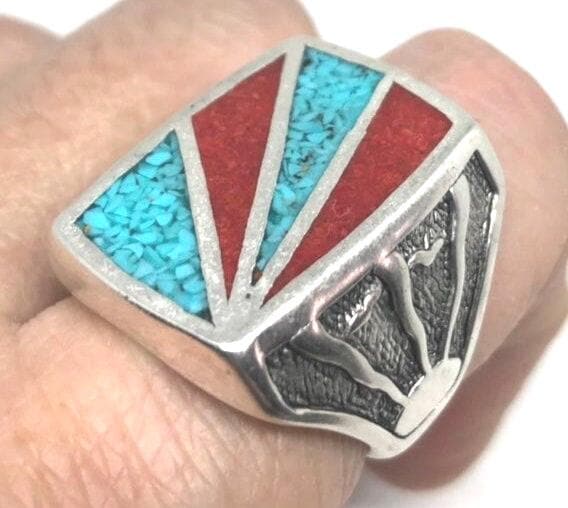 SOUTH WESTERN INDIAN JEWELRY ネイティブアメリカン Vintage Native American Style Southwestern Turquoise Inlay