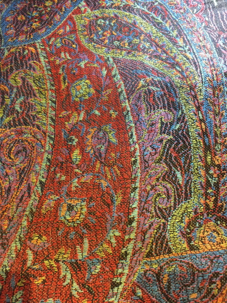 Vintage Black Red Paisley Brocade Pashmina Scarf Wrap Shawl image 3