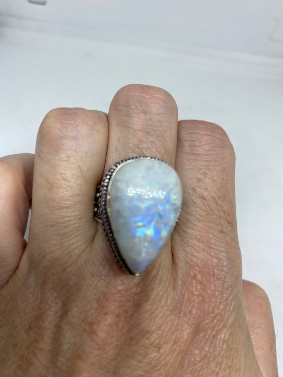 Vintage Genuine Blue White Rainbow Moonstone Ring - image 1