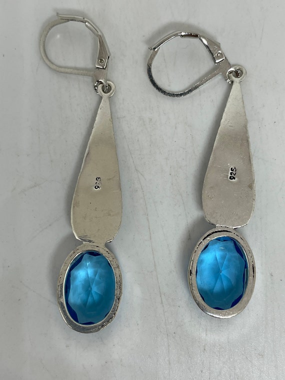 Vintage Genuine Blue Topaz 925 Sterling Silver Lever Back Earrings View 5