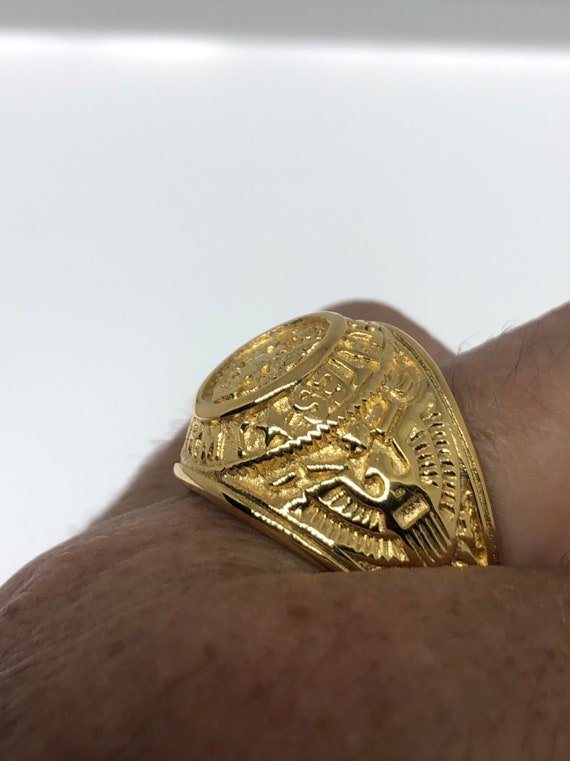 Vintage Mens Golden US Army Military Ring - image 8